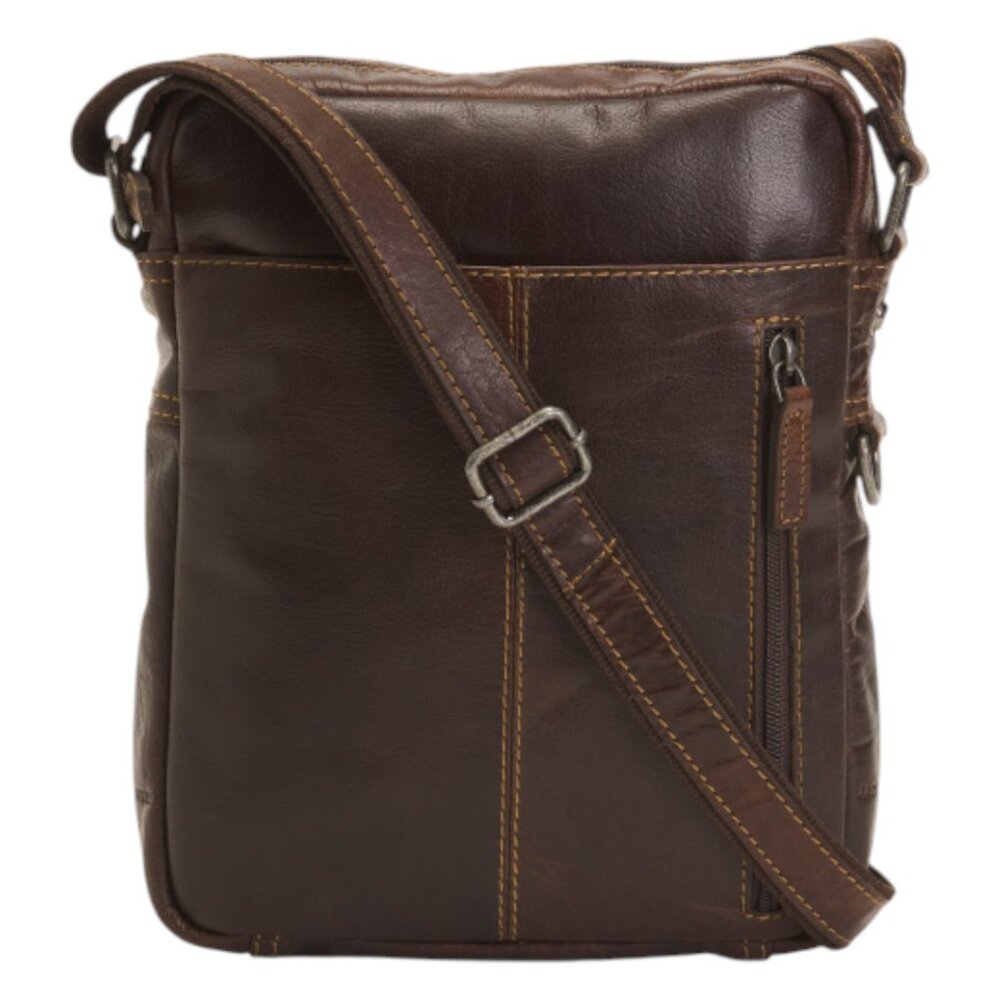 JACK GEORGES Leather Voyager Slim Buffalo Crossbody With Zip Pocket